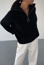 Load image into Gallery viewer, Oversized Knitted Half Ring Zip Sweater in Black
