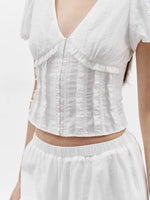 Load image into Gallery viewer, Tencel Blend Ruffle Blouse in White
