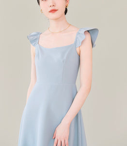 Flutter Sleeve A-Line Dress in Blue