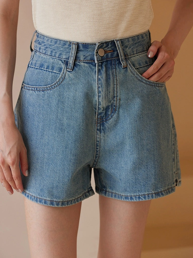 High Rise Denim Shorts in Blue