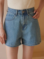 Load image into Gallery viewer, High Rise Denim Shorts in Blue
