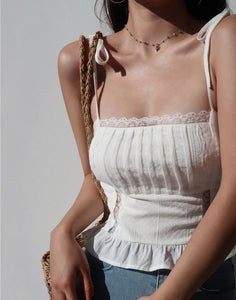 Lace Detail Tie Strap Top in White