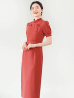 Load image into Gallery viewer, Knot Button Midi Cheongsam in Red
