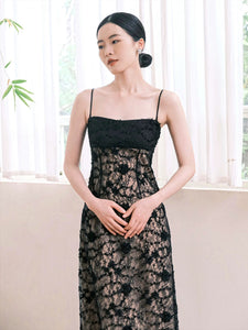 Textured Lace Cami Gown in Black