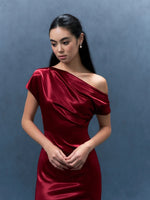 Load image into Gallery viewer, Toga Sleeve Satin Gown in Red
