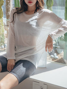 Sheer Long Sleeve Top in White