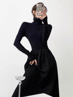 Load image into Gallery viewer, Turtleneck Maxi A-Line Dress in Black
