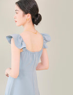 Load image into Gallery viewer, Flutter Sleeve A-Line Dress in Blue
