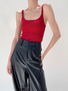 Square Neck Knit Camisole in Red