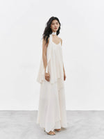 Load image into Gallery viewer, Asymmetric Layered Maxi Dress + Neck Drape in Cream
