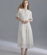 Load image into Gallery viewer, Crepe Gathered Midi Dress in Cream
