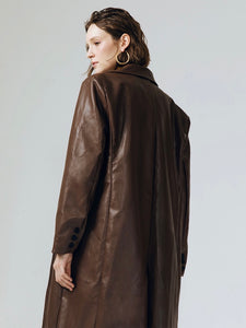 Classic Long Leather Blazer in Brown