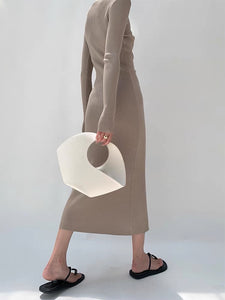 Button Cardigan Dress in Latte