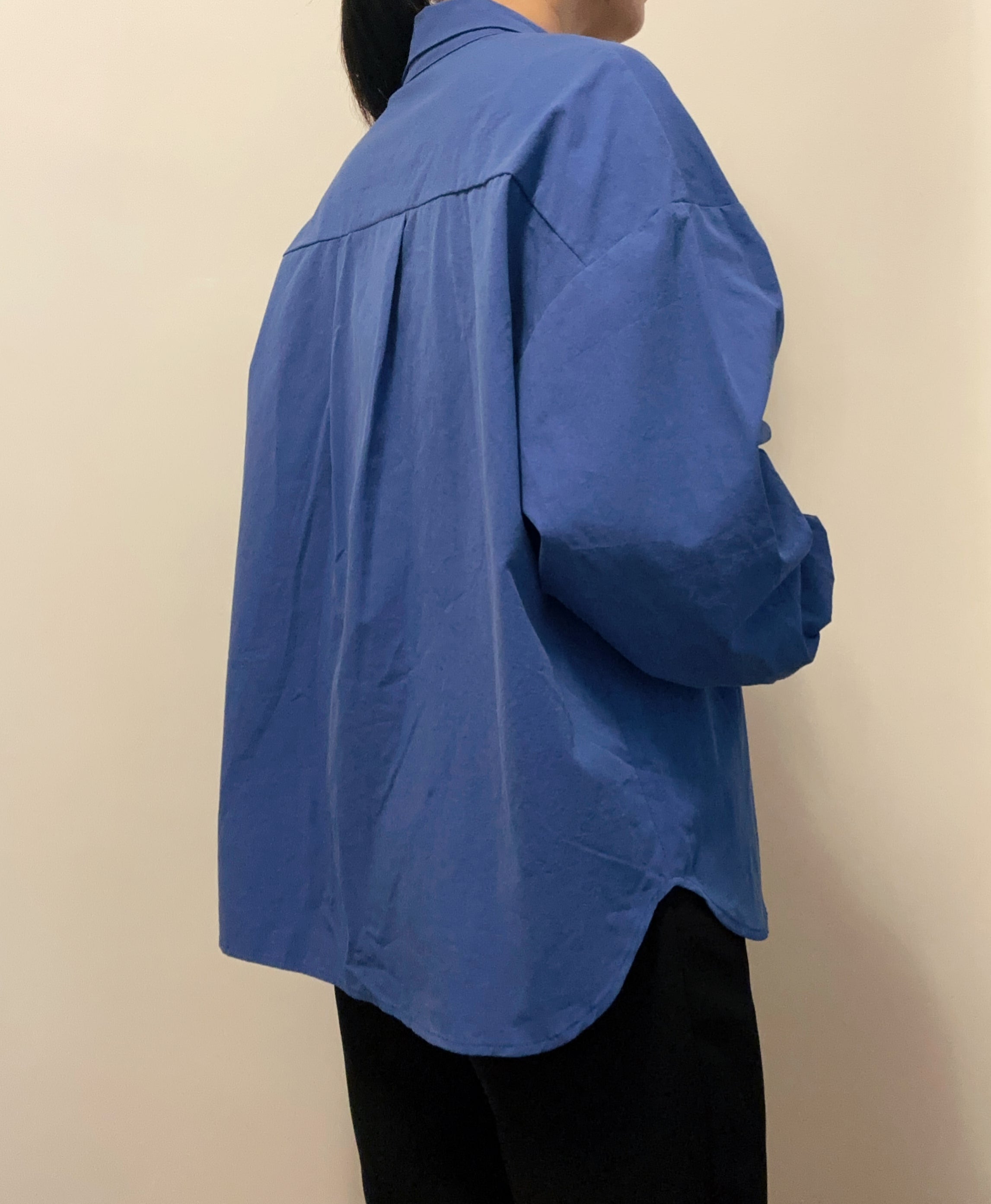 Korean Oversized Cotton Pocket Shirt in Blue