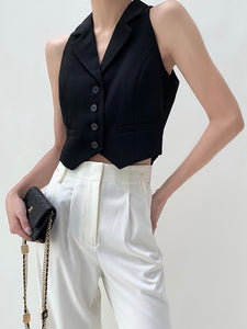 Lapel Button Vest in Black