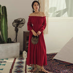 Load image into Gallery viewer, Off Shoulder Blouse Sleeve Maxi Dress in Red
