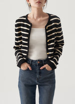 Load image into Gallery viewer, Wool Blend Striped Cardigan in Black/Cream
