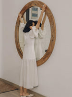 Load image into Gallery viewer, Blouson Sleeve Tassel Edge Maxi Dress in White
