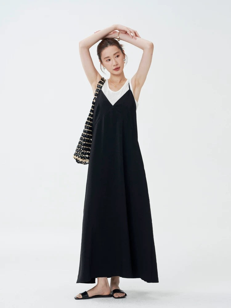 2 Piece Tank + Drop Back Pocket Maxi Dress Set in Black