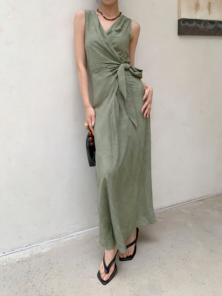 Wrap Tie Maxi Dress in Green