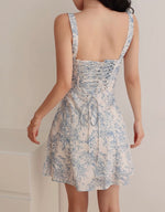 Load image into Gallery viewer, Toile Floral Bustier Mini Dress in Blue/White
