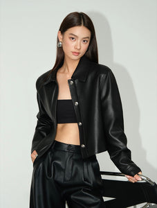 Faux Leather Cropped Jacket [2 Colours]