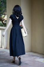 Load image into Gallery viewer, Puff Sleeve Pocket Maxi Dress in Black
