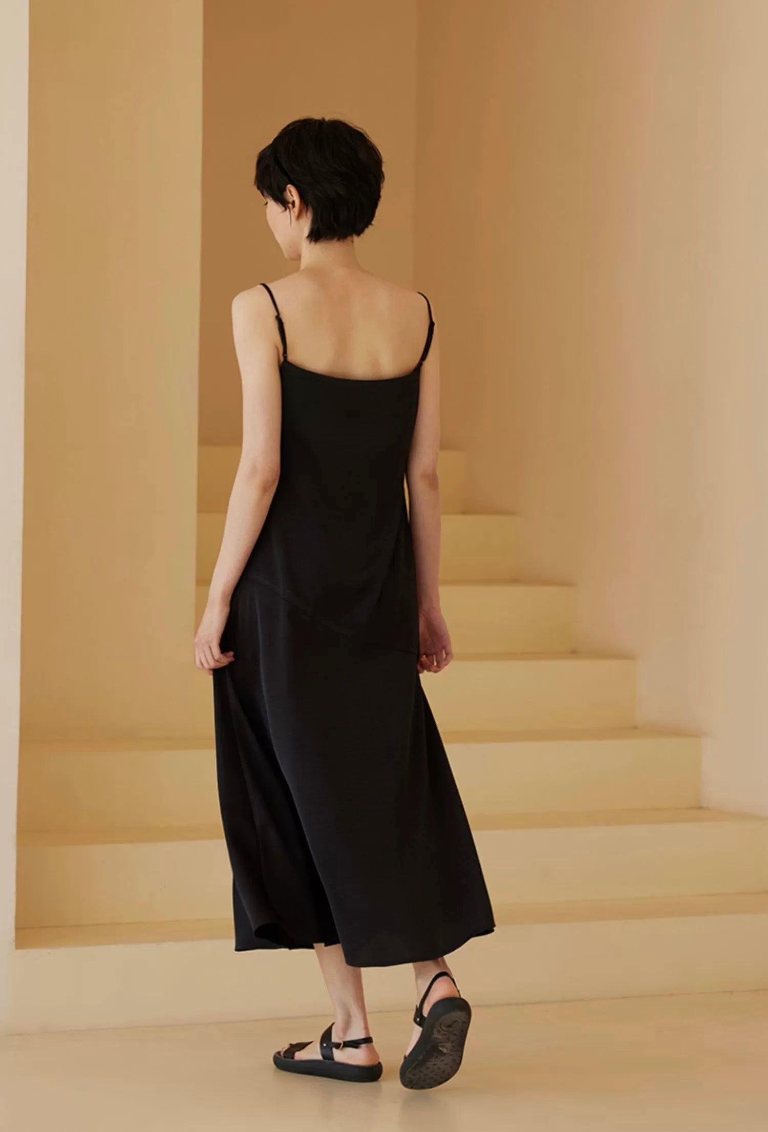 Satin Drape Slip Dress in Black