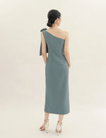 Load image into Gallery viewer, Toga Bow Slit Midi Dress in Blue
