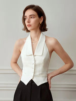 Load image into Gallery viewer, Tailored Collar Halter Vest in White
