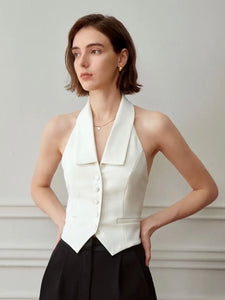 Tailored Collar Halter Vest in White