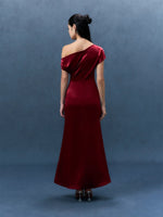 Load image into Gallery viewer, Toga Sleeve Satin Gown in Red
