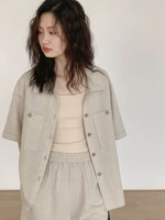 Load image into Gallery viewer, Linen Blend Shirt + Shorts Set
