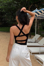Load image into Gallery viewer, Criss Cross Cutout Back Top in Black
