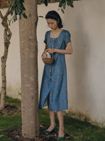 Load image into Gallery viewer, Vintage Floral Shift Dress in Blue
