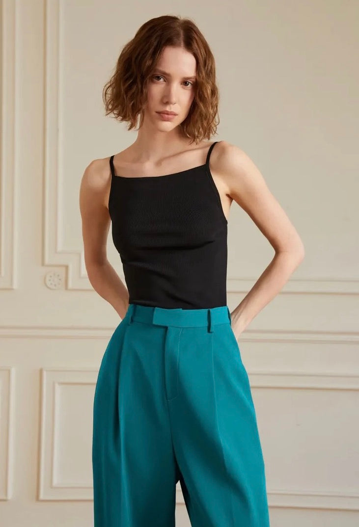 High Waist Wide Leg Hook Trousers in Blue