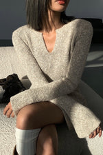 Load image into Gallery viewer, Melange Knitted Mini Dress in Greige
