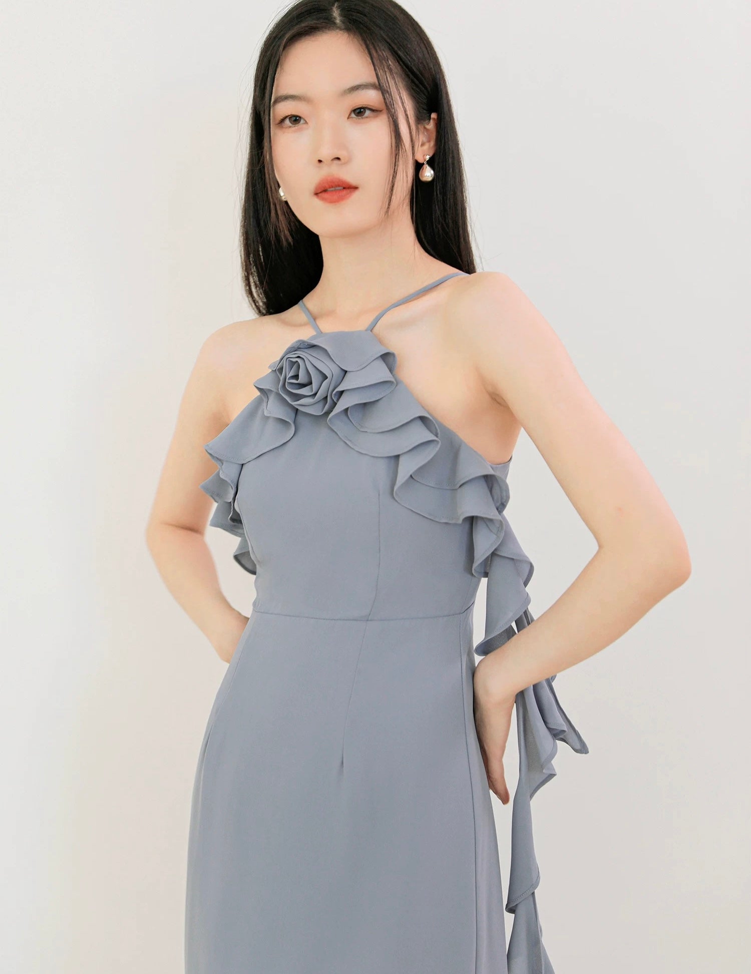 Rose Ruffle Drape Dress [2 Colours]