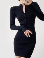 Load image into Gallery viewer, High Neck Zip Mini Bodycon Dress in Black
