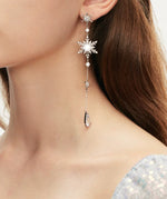 Load image into Gallery viewer, Asymmetric Diamante Snowflake Drop Earrings
