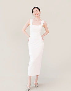 Stretch Sleeveless Shift Dress in White