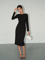 Load image into Gallery viewer, Boatneck Tailored Dress in Black
