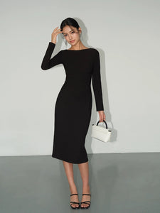 Boatneck Tailored Dress in Black