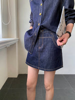 Load image into Gallery viewer, Denim Shirt + Skirt + Trousers Set in Navy
