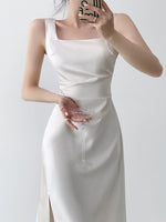 Load image into Gallery viewer, Tailored Sleeveless Slit Mid Dress in White
