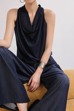 Load image into Gallery viewer, Drape Top // Trousers Set in Navy
