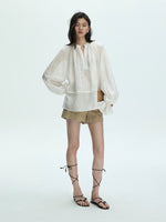 Load image into Gallery viewer, Tencel Blend Blouson Blouse in White
