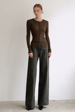 Load image into Gallery viewer, Korean Magie Tencel Blend Stretch Button Top in Brown
