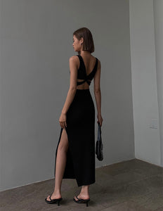 Stretch Cutout Slit Dress in Black