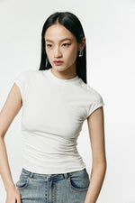 Load image into Gallery viewer, Cap Sleeve Side Shirring Top in White
